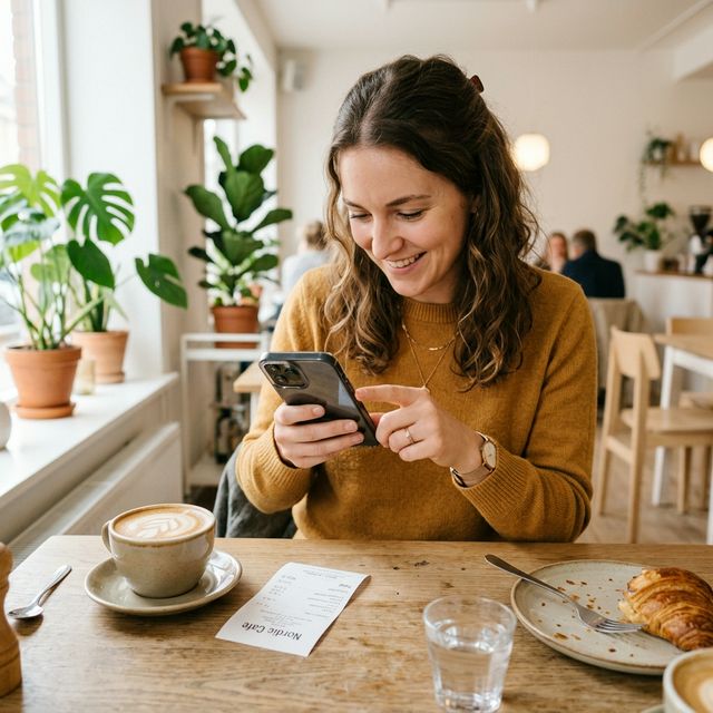 Person der fotograferer en kvittering med sin telefon